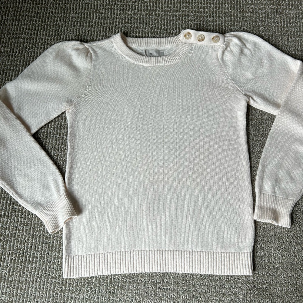 LOFT Cream Button-Shoulder Sweater
